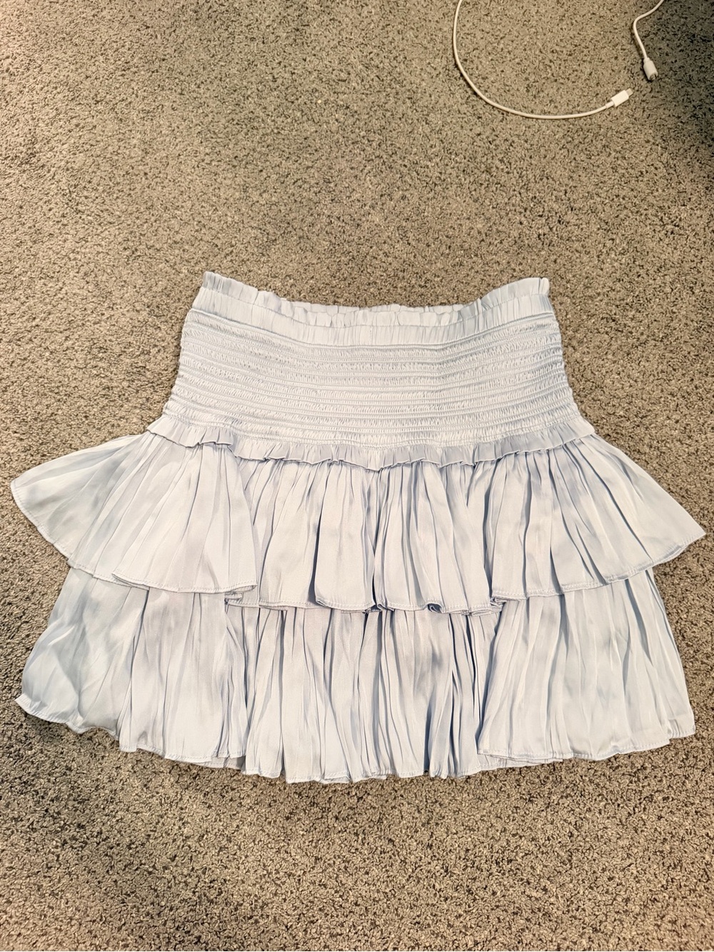 Tiered Light Blue Mini Skirt with Smocked Waist